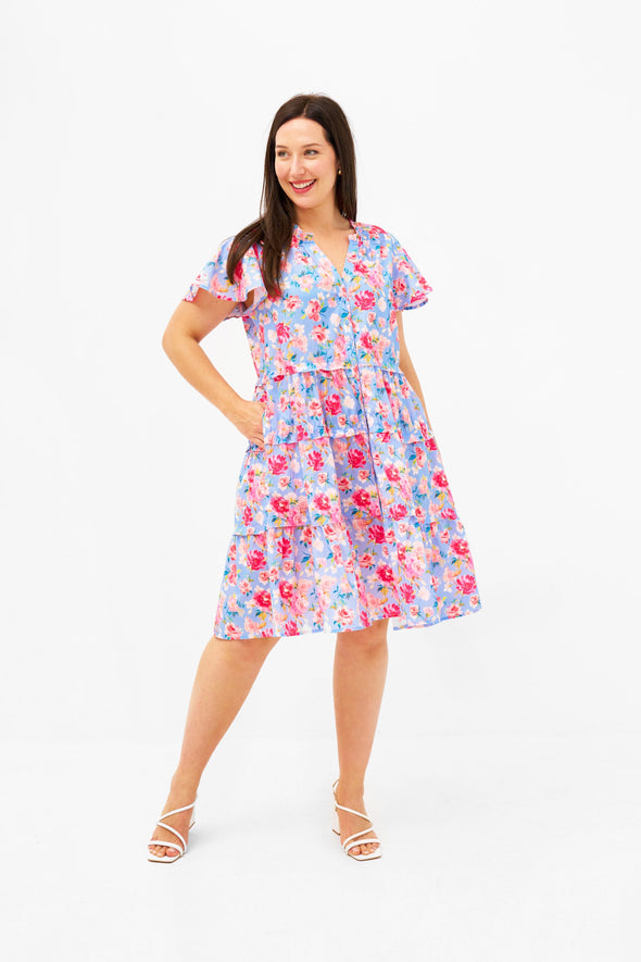 Emerson Spring Florals Dress - Blue/Pink