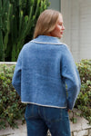 Isla Blanket Stitch Cardigan - Blue