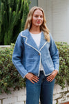 Isla Blanket Stitch Cardigan - Blue