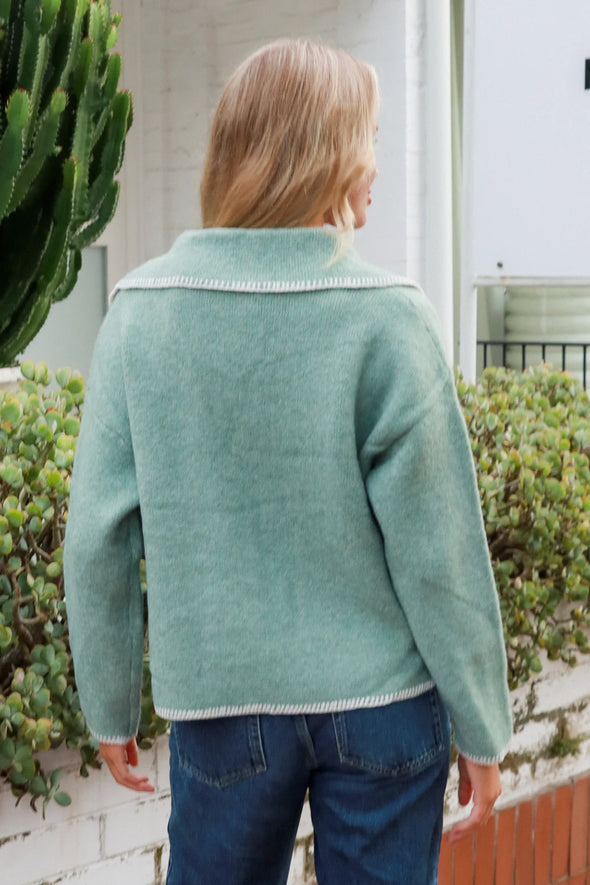 Isla Blanket Stitch Cardigan - Mint