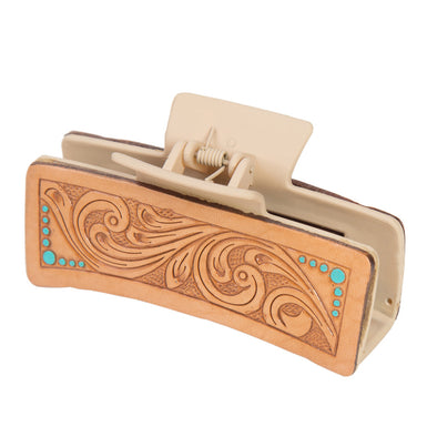 Tooled Leather Claw Clip