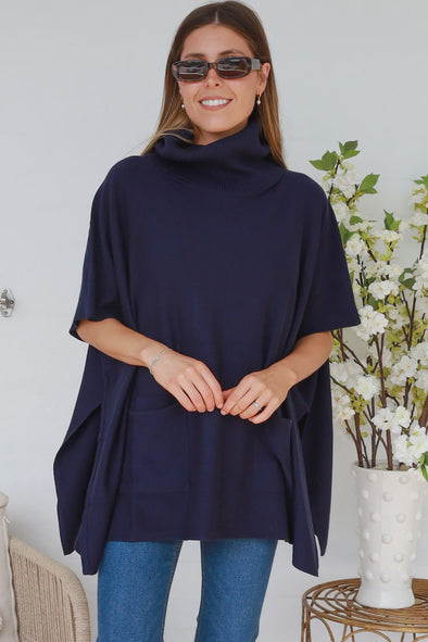 Dianna Turtleneck Poncho - Navy