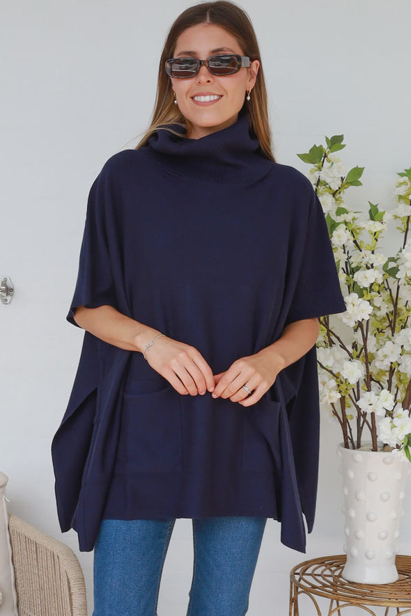 Dianna Turtleneck Poncho - Navy