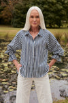Adrift Ebony Frill Cuff Shirt - Navy Stripe