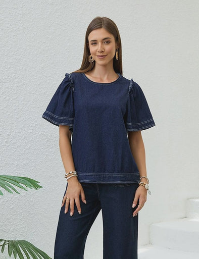Sofia Frill Sleeve Denim Top
