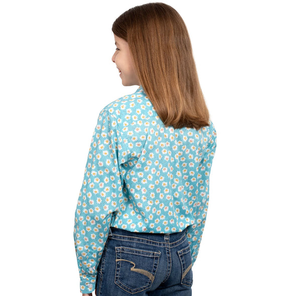 Just Country Girl's Harper Work Shirt - Teal Daises