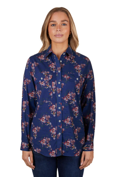 Ladies Hard Slog Belle Full Button L/S Shirt - Navy