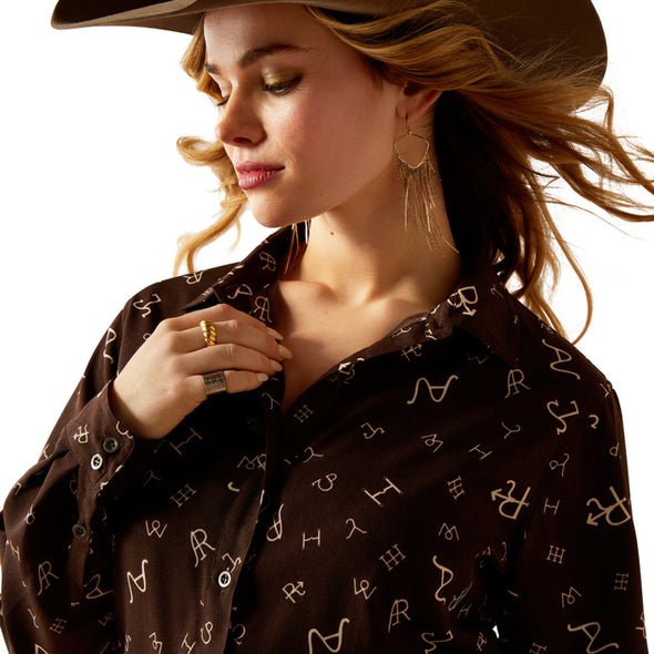 Ariat Women's Homestyle L.S Shirt Mole Ranch Brand Fit - Chocolate
