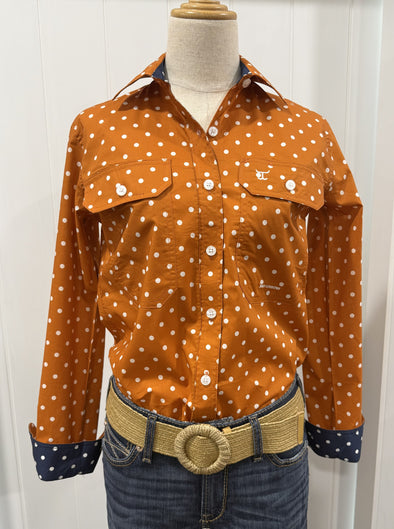 Just Country Abbey Full Button Shirt - Pumpkin Spice/Navy Dot