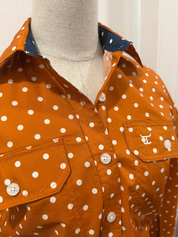 Just Country Abbey Full Button Shirt - Pumpkin Spice/Navy Dot