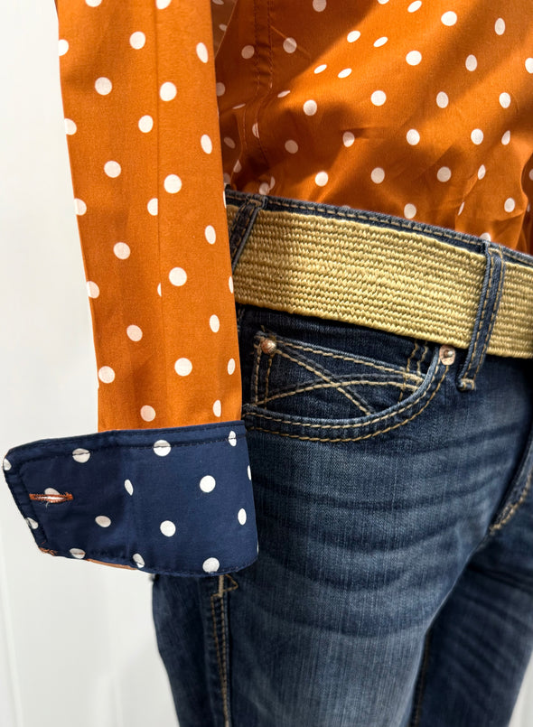 Just Country Abbey Full Button Shirt - Pumpkin Spice/Navy Dot