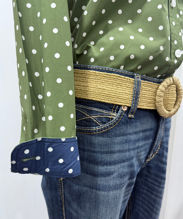 Just Country Abbey Full Button Shirt - Cedar Green Dots/Navy Dots