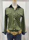 Just Country Abbey Full Button Shirt - Cedar Green Dots/Navy Dots