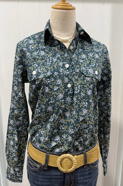Just Country Georgie Half Button Shirt - Ponderosa Pine Forget-Me-Not