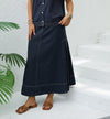 Contrast Stitch Long Denim Skirt