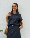 Button Up Contrast Stitching Soft Denim Blouse
