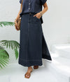 Contrast Stitch Long Denim Skirt