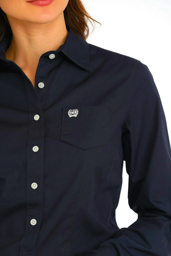 Cinch Ladies Solid Colour Button Down L/S Shirt - Navy