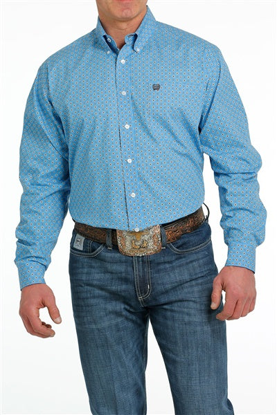 Cinch Men's L.S Print Full Button Shirt - Blue