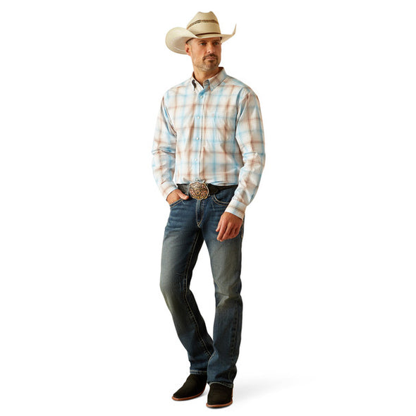 Ariat Men's Pro Series Grady Classic Fit L.S Shirt - Light Brown/Blue
