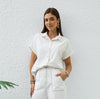 Button Up Contrast Stitching Soft Denim Blouse