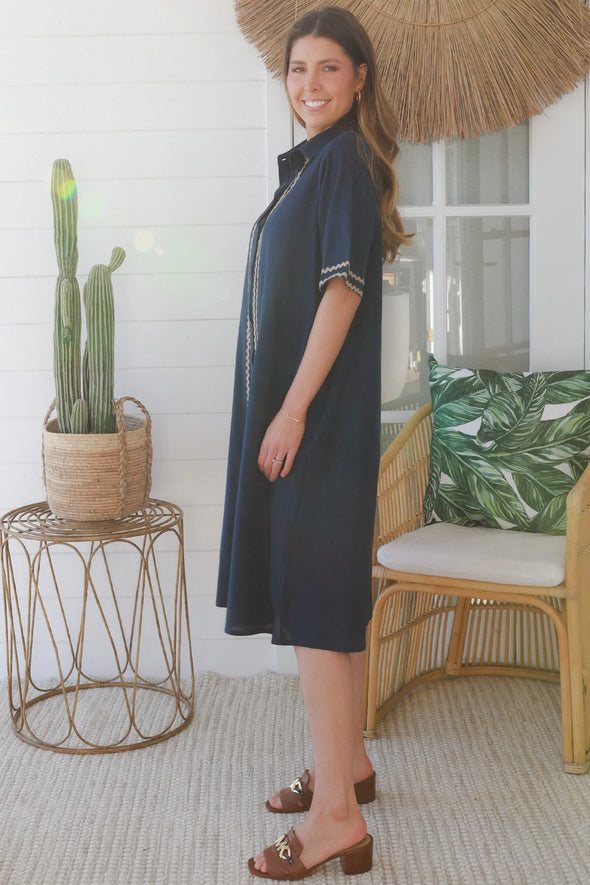Maria Ric Rac Dress - Navy