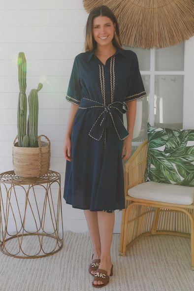 Maria Ric Rac Dress - Navy