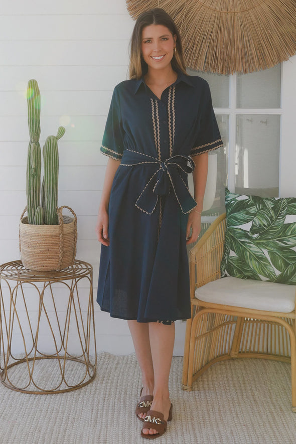 Maria Ric Rac Dress - Navy