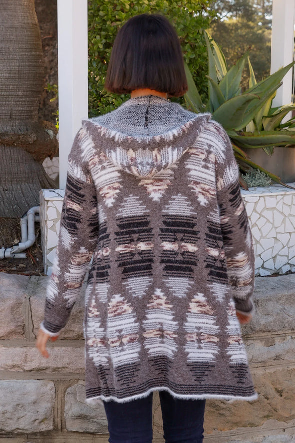 Isabella Aztec Hooded Cardigan - Brown