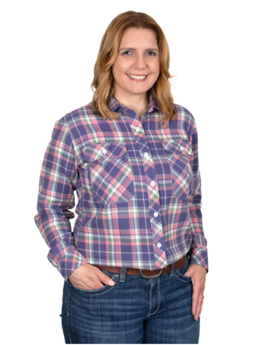 Just Country Ladies Brooke Workshirt Flannel - Plaid Indigo/Pink