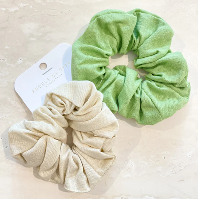 Matcha Latte Linen Scrunchie 2 Pack