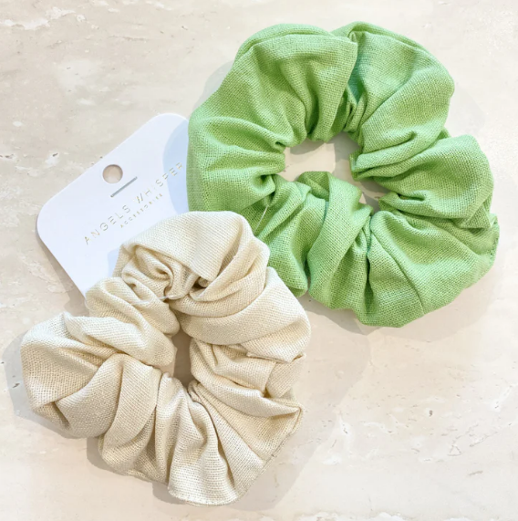 Matcha Latte Linen Scrunchie 2 Pack