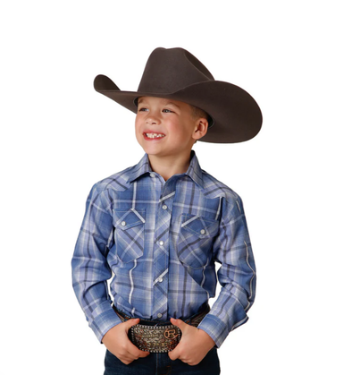 Roper Boy's Karmen Classic Western Shirt - Blue Plaid