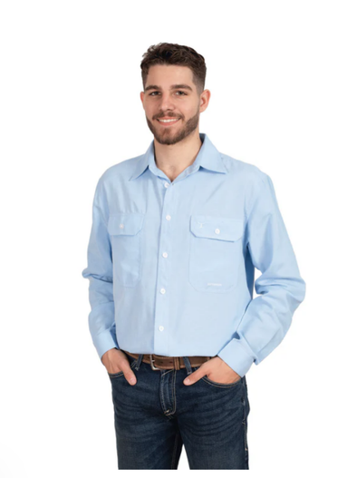 Just Country Men's Austin L.S Full Button Workshirt - Light Blue Chambray