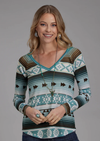 Roper Ladies Studio West Collection L.S Jersey - Turquoise/Browns