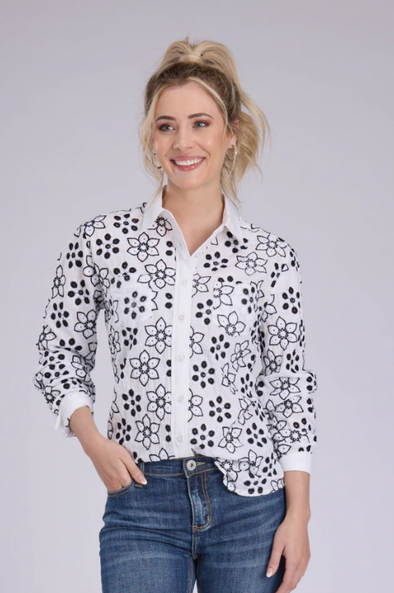 Roper Ladies Five star Collection L.S Shirt- Black/White Floral