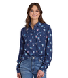 Roper Ladies Five Star Collection L.S Print Shirt - Navy