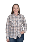Just Country Ladies Abbey Full Button Print L.S Workshirt - Fawn Lurex Plaid -