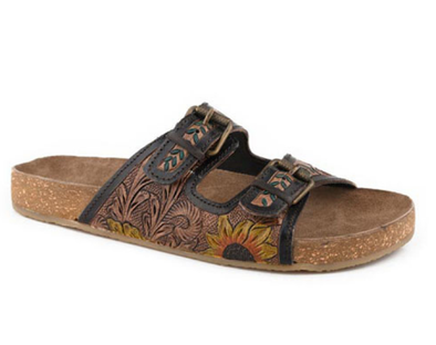 Roper Ladies Desiree Tooled Floral Sandal - Tan