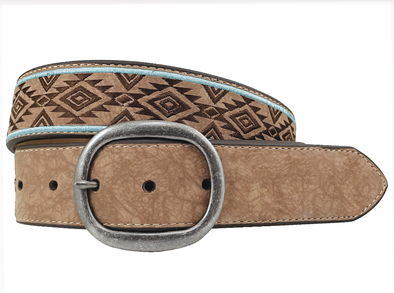 Aztec Emboidered Ladies Belt - Tan/Turquoise