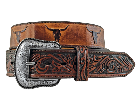 Men's Leather Ox Head Belt - Tan