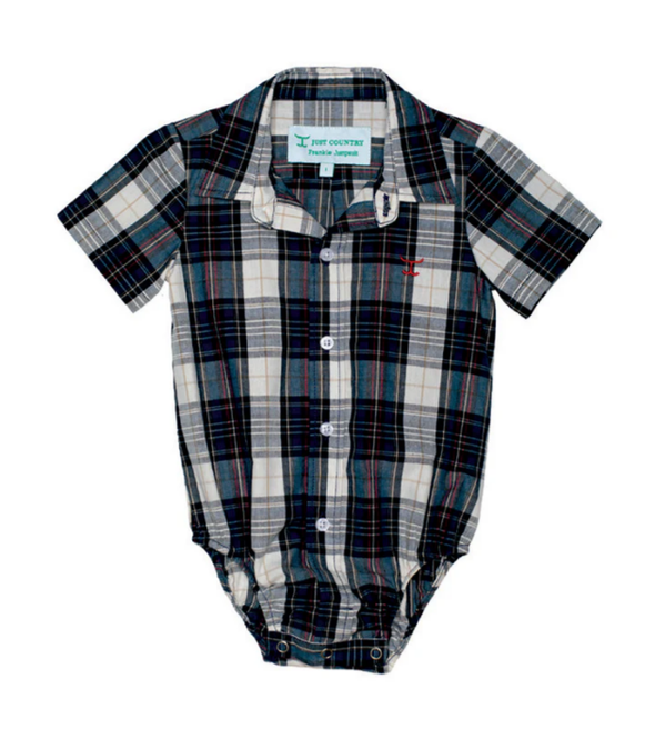 Just Country Boy's Full Button S.S Jumpsuit - Navy/Red Plaid