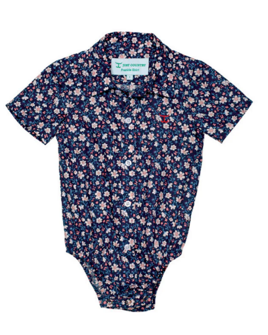 Just Country Girl's Infant Full Button S.S Jumpsuit - Navy Daisy