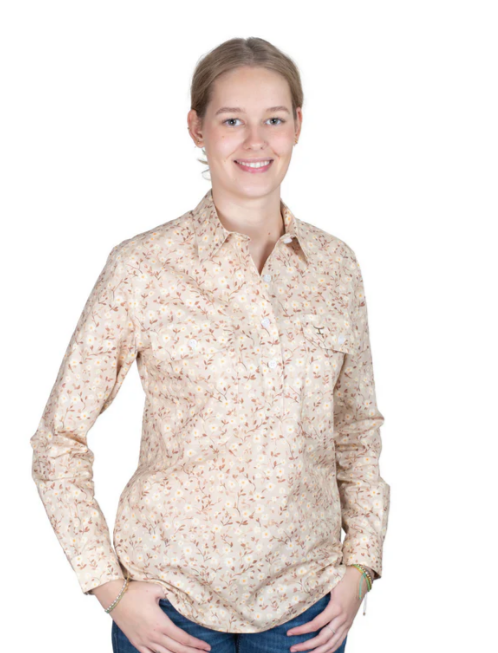Just Country Georgie 1/2 Button L.S Work Shirt - Fawn Floral