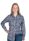 Just Country Ladies Abbey Frills Full Button L.S Work Shirt - Navy Floral