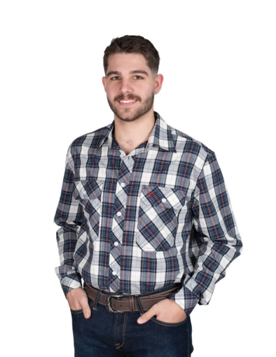 Just Country Men's Austin Full Button L.S Shirt- Navy/Red Plaid