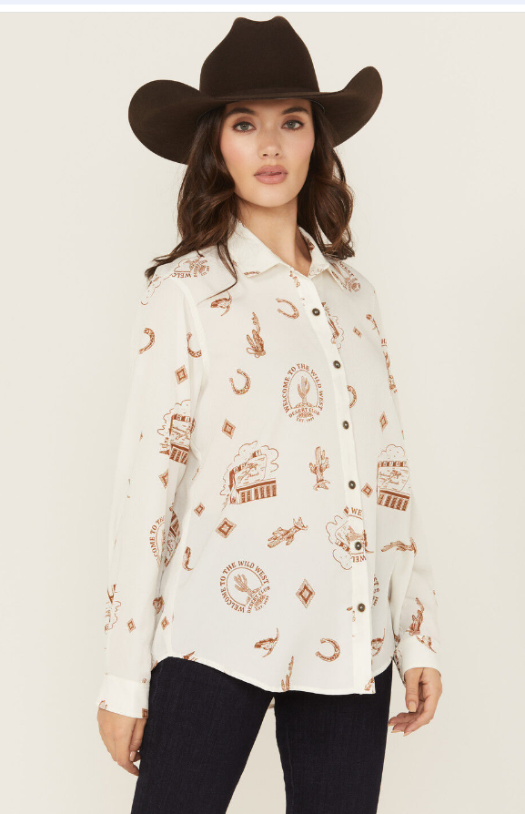 Ariat Ladies Homestyle Button Up L.S Shirt - Road Trip Print
