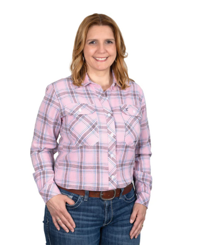 Just Country Ladies Brooke Workshirt Flannel Plaid - Dusty Rose
