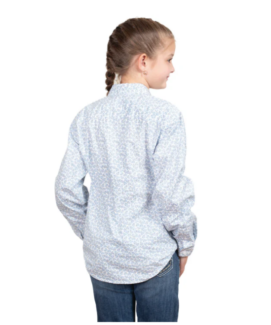 Just Country Girl's Harper L.S 1/2 Button Workshirt - White Mini Fern