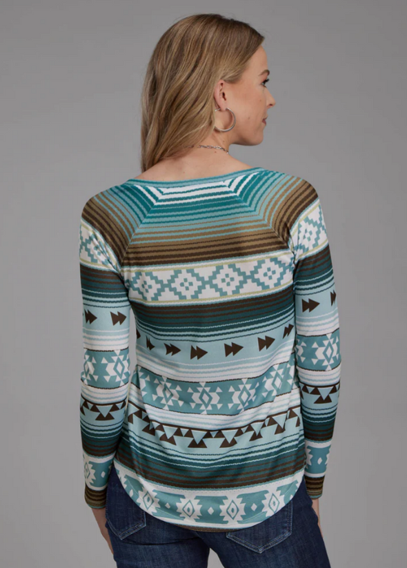 Roper Ladies Studio West Collection L.S Jersey - Turquoise/Browns